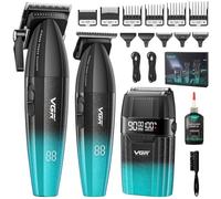 VGR 640 S3 Tondeuse Cheveux Homme Professionnel, Rechargeable Tondeuse Finition et Rasoir À Grille Kit de Coupe, Kit Coiffure Machine Sans Fil avec Écran Led pour Barbier et Usage Domestique, Vert