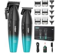 VGR 640 Tondeuse à cheveux Professionnelle Pour Hommes, Ensemble Tondeuse Et Trimmer Sans Fil, Kit De Coupe Zero Gap T-Blade, Lame En Céramique DLC, Kit Cadeau Premium Avec Écran LED (Vert)