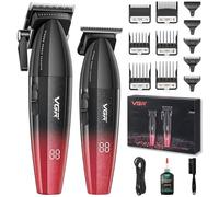VGR 640 Tondeuse professionnelle pour homme, set de tondeuse et tondeuse sans fil, kit de coupe lame T Zero Gap, lame en céramique DLC avec écran LED (rouge)