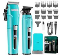 VGR 694 S2 Tondeuse Cheveux Hommes Kit, Kit de Coiffure Sans Fil avec Station de Charge Magnétique, Tondeuse Professionnelle Cheveux Hommes avec Lame en Acier Céramique Carbone et Écran LED, Vert