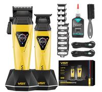 VGR 877S2 Tondeuse à cheveux professionnelle pour homme, kit de tondeuse sans fil 2 en 1 avec moteur de 9 000 tr/min, rechargeable par USB-C avec base de charge, écran LED pour barbiers et usage