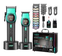 VGR 885 S2 Tondeuse Cheveux Pour Hommes Professionnel, Ensemble Tondeuse a Cheveux et Barbe Homme Sans Fil, Avec Lames en Céramique DLC, Rouleau 21 Vitesses, 2 Socles Magnétiques, Écran LED, Vert
