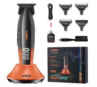 VGR 889T Tondeuse Barbe et Cheveux Hommes Professionnelle, Tondeuse de Finition Sans Fil Avec Station de Charge, Trimmer Homme de Fonction Turbo, Avec Écran LED et Recharge USB, Orange