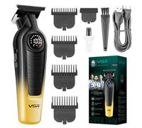 VGR 996 Tondeuse de Finition professionnel Sans Fil Pour Homme, Tondeuse Barbe Homme Équipé Turbocompresseur de 7000 tr/min, Lame Céramique Revêtement Titane, Affichage LED et Charge USB, Or