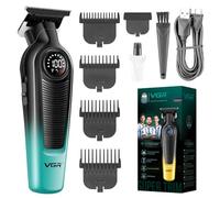 VGR 996 Tondeuse de Finition professionnel Sans Fil Pour Homme, Tondeuse Barbe Homme Équipé Turbocompresseur de 7000 tr/min, Lame Céramique Revêtement Titane, Affichage LED et Charge USB, Vert