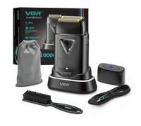 VGR Rasoir électrique professionnel pour homme, moteur vectoriel 8000 tr/min, rasage de près double feuilles flottantes, sans fil USB-C rechargeable avec capuchon UV, visage, tête chauve et peau de