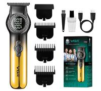 VGR Tondeuse à barbe électrique rechargeable USB-C pour homme - Professionnel 8000 tr/min - Lumière LED - 2 vitesses - Lames en céramique - Batterie de 200 min - Tondeuse à cheveux sans fil - Kit de