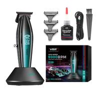 VGR Tondeuse à barbe professionnelle pour homme, moteur électrique CC 9000 tr/min, lame DLC T de précision, batterie rechargeable USB-C sans fil de 240 minutes avec station d'accueil, soin des cheveux