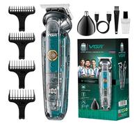 VGR Tondeuse à barbe sans fil IPX6 étanche - Rechargeable USB-C, fixations nasales - Batterie 180 min - Lame T - Toilettage