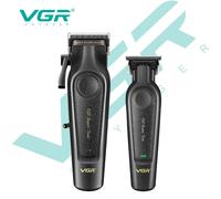 VGR V-197 & 995 tondeuse à cheveux haut de gamme ensemble deux pièces, corps en cuir métallique, cisaille électrique, affichage numérique LED, tête d'huile carvin USB
