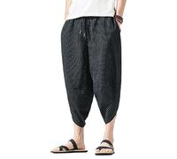 VgueElegc Pantalon sarouel à rayures verticales en lin pour homme, Noir , M