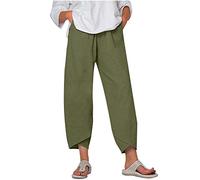 Vguukv Pantalon d'été pour femme, taille élastique, jambes larges, pantalon d'été léger et tendance, pantalon baggy palazzo avec poche 2025, vert militaire, 3XL