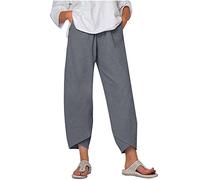 Vguukv Pantalon d'été pour femme, taille élastique, jambes larges, pantalon d'été léger et tendance, pantalon baggy palazzo avec poche 2025, gris, M