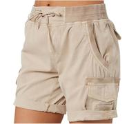 Vguukv Short pour femme 2025 printemps été en sergé extensible avec poche pour femme - Short de randonnée d'été décontracté - Pantalon taille haute, kaki, L