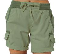 Vguukv Short pour femme 2025 printemps été en sergé extensible avec poche pour femme - Short de randonnée d'été décontracté - Pantalon taille haute, vert militaire, M