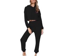 Vguukv Tenue deux pièces pour femmes, tenue surdimensionnée confortable de couleur unie, ensemble de détente léger, tendance, décontracté, manches longues, sweat à capuche pour l'automne, pantalon de