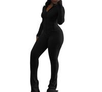 Vguukv Tenues décontractées pour femme - Couleur unie - Tenue quotidienne - Coupe ajustée - Ensemble tendance et confortable - Ensemble décontracté avec poche - Jambe large - Taille haute - Pull à