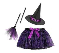 Vgvgaj Déguisement de Sorcière pour Filles,Ensemble Jupe Halloween pour Adolescentes | Déguisement Sorcière Toile d'Araignée pour Fille - Fête Déguisée, Spectacle, École et Cosplay