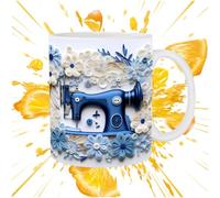 Vgvgaj Tasse 3D à coudre - Machine à coudre florale Tasses à café imprimées plates - Tasse en céramique de tasses d'eau imprimées plates pour l'eau de cacao de café de thé de lait