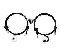 VGWON Bracelet Couple, Bracelet Amitié, 2Pcs Bracelets Couple Amoureux | Cadeau Saint Valentin, Cadeau pour Petit Ami Petite Amie Amie Sœur, 2 Bracelets Argentés et Noir Assortis Faits à la Main