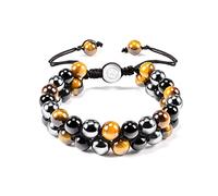 VGWON Bracelet Triple Protection pour Homme Femme 8/10mm HéMatite Noire et Bleue Oeil de Tigre Bracelet de Perles en Pierre Naturelle pour Homme Femme Bonne Chance et ProspéRité
