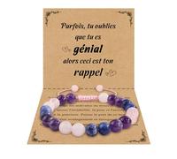 VGWON Cadeau Femme, Bracelet Pierre Naturelle, Idee Cadeau Femme, Cadeaux Ado Fille, 8 mm Quartz Rose Améthyste Agate Bleue, Anniversaire Noel Original Utile Amie Maman Soeur
