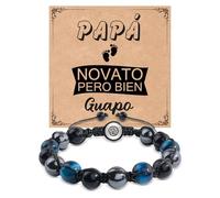 VGWON Cadeau Fête des Pères, Bracelet Homme, Original Cadeau Père, Bracelet Pères, Bracelet Perle Pierre Oeil de Tigre Naturel 10mm, Cadeaux Anniversaire Papa ES