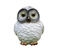 VGy494 Statue de chouette solaire en résine avec lumière LED chaude et énergie solaire pour terrasse, cour, pour les amoureux des hiboux (blanc, 14 x 14,5 cm)