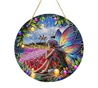 VGy842 Décoration de fée en vitrail à suspendre pour sapin de Noël et sœurs Rouge 20 x 20 cm