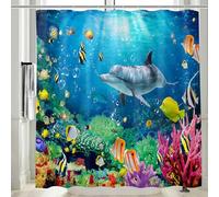 Vgzsyomqib Dauphin Rideau Douche Anti Moisissure 3D Imprimé Océan Mer Coloré Rideau de Salle Bain 180x200 Long Tissu Polyester Imperméable Motif Fond Marine Poisson Rideaux Baignoire Lavable