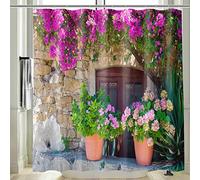 Vgzsyomqib Italienne Rideau Douche Anti Moisissure Motif Fleur Rideau de Douche Salle Bain 180x200 Tissu Imperméable 3D Imprimé Coloré Rideaux Baignoire Qualité Polyester Lavable avec Anneaux