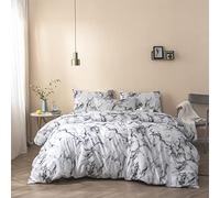 Vgzsyomqib Marbre 3D Imprimée 1 x Housse de Couette 230x260 cm + 2 Taies d'oreiller 50x90 cm pour 2 Personnes Linge Literie Moderne Réversible Sets Parure Lit Microfibre Fermeture Éclair Blanche Noir