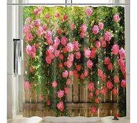 Vgzsyomqib Rideau Douche Anti Moisissure Motif Rose Fleur Rideau de Douche Salle Bain 200x200 Tissu Imperméable 3D Imprimé Floral Bois Rideaux Baignoire Qualité Polyester Lavable avec Anneaux