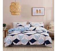 Vgzsyomqib Set Géométrique 1 x Housse de Couette 140x200 cm + 1 Taie d’Oreiller 50x75 cm Parure de Lit 1 Personne Imprimé Sets Housses Couettes Fermeture Eclair Linge Lit Enfant Fille Blanc Bleu