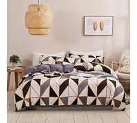 Vgzsyomqib Set Géométrique 1 x Housse de Couette 220x240 cm + 2 Taies d’Oreiller 50x75 cm Parure de Lit 2 Personnes Microfibre Sets Housses Couettes Fermeture Eclair Linge Lit Enfant Adulte Gris Noir