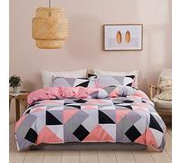 Vgzsyomqib Set Géométrique 1 x Housse de Couette 230x260 cm + 2 Taies d’Oreiller 50x90 cm Parure de Lit 2 Personnes Microfibre Sets Housses Couettes Fermeture Eclair Linge Lit Enfant Adulte Gris Rose