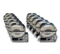 vhbw 10 xCassette à ruban 12mm pour Epson LabelWorks LW-700, LW-400, LW-500, LW-900P Remplace: LC-4WBN, SS12KW.