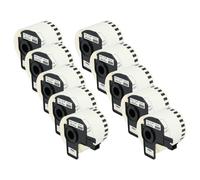 vhbw 10x Rouleau d'étiquettes + support 62mm x 30,48m (1 étiquette) remplacement pour Brother DK-22205 pour étiqueteuse