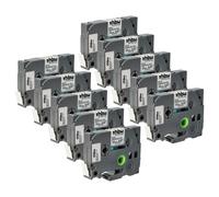 vhbw 10x Rubans compatible avec Brother PT E110, E100B, E115, E105, E100, E100VP imprimante d'étiquettes 4m x 12mm Noir sur Blanc, laminée