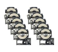 vhbw 10x Rubans compatible avec KingJim SR-PBW1, SR-RK1, SR6700D, SR750, SR950 imprimante d'étiquettes 8m x 18mm Noir sur Blanc