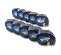 vhbw 10x Rubans plastique compatible avec Dymo LetraTag Plus LT-100H, LT-100T, XM, 2000 imprimante d'étiquettes 12mm Noir sur Blanc