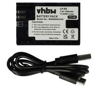 vhbw 1x Batterie compatible avec Canon EOS 80D, R5, R6, 7D Mark II, 70D, 90D, R, 6D Mark II, R5 C, 7D appareil photo (1600mAh, 7,4V, Li-ion), prise U