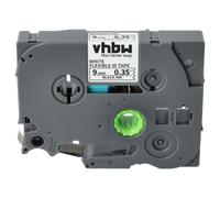 vhbw 1x Ruban compatible avec Brother PT 2100VP, 2400, 220, 2030VP, 210E, 2400E imprimante d'étiquettes 8m x 9mm Noir sur Blanc, flexible