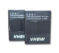 vhbw 2x Batterie compatible avec GoPro Hero 3 III, 3 III CHDHX-301, 3 III Black Edition caméra vidéo caméscope (1180mAh, 3,7V, Li-polymère)