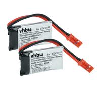 vhbw 2x Batteries compatible avec Carrera 503002, Quadrocopter CA voitures de course (650mAh, 3,7V, Li-polymère, 38 x 20 x 7 mm, JST BEC)
