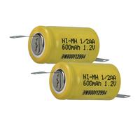 vhbw 2x Batteries remplacement pour 1/2AA pour modéle RC (600mAh, 1,2V, NiMH, vert, avec cosse à souder (Z))