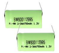 vhbw 2x Batteries remplacement pour 2/3AA pour modéle RC (750mAh, 1,2V, NiMH, vert, avec cosse à souder (U))