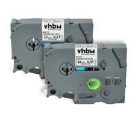 vhbw 2x Rubans compatible avec Brother PT 1250, 1200S, 1230PC, 1250CC, 1200, 1250CCVP, 11Q imprimante d'étiquettes 12mm Noir sur Blanc