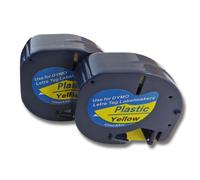 vhbw 2x Rubans compatible avec Dymo LetraTag Plus LT-100H, LT-100T, XM, 2000 imprimante d'étiquettes 12mm Noir sur Jaune