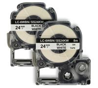 vhbw 2x Rubans compatible avec KingJim SR-PBW1, SR-RK1, SR6700D, SR750, SR950 imprimante d'étiquettes 8m x 24mm Noir sur Blanc